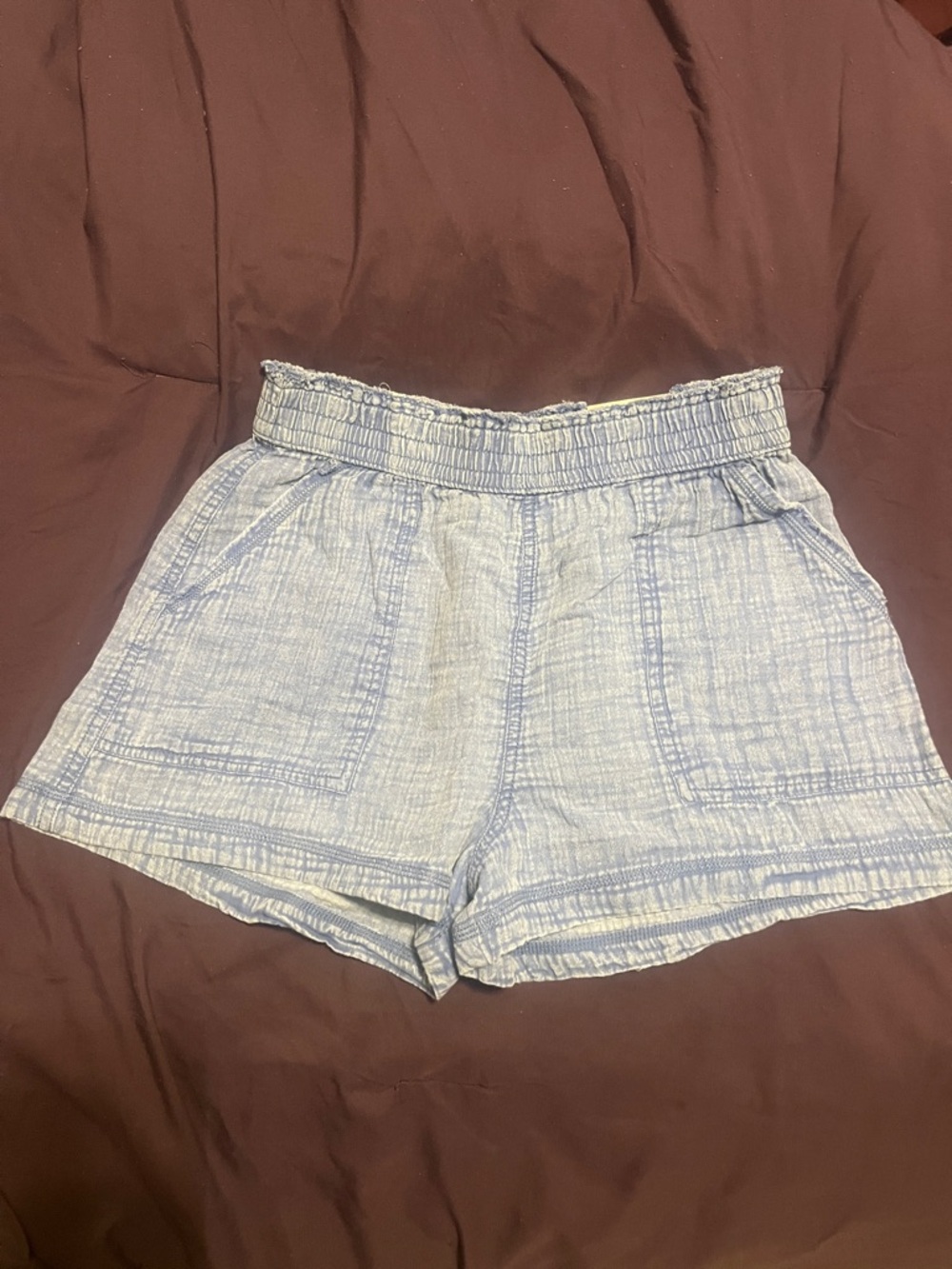 SO Light Blue High-Waist Paperbag Linen-Blend Shorts